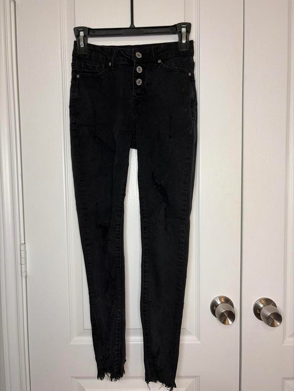 Black High-Rise Skinny Jeans with Button Fly
